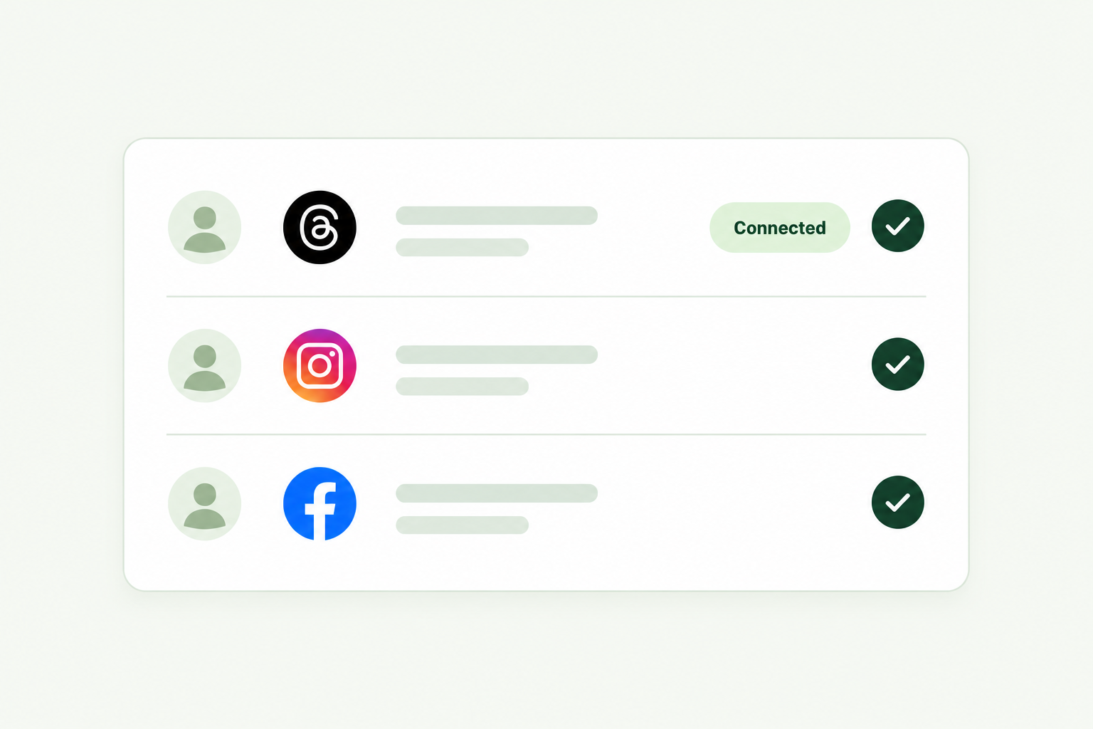 Threads、Instagram 及 Facebook 帳戶已連接的產品示意圖。